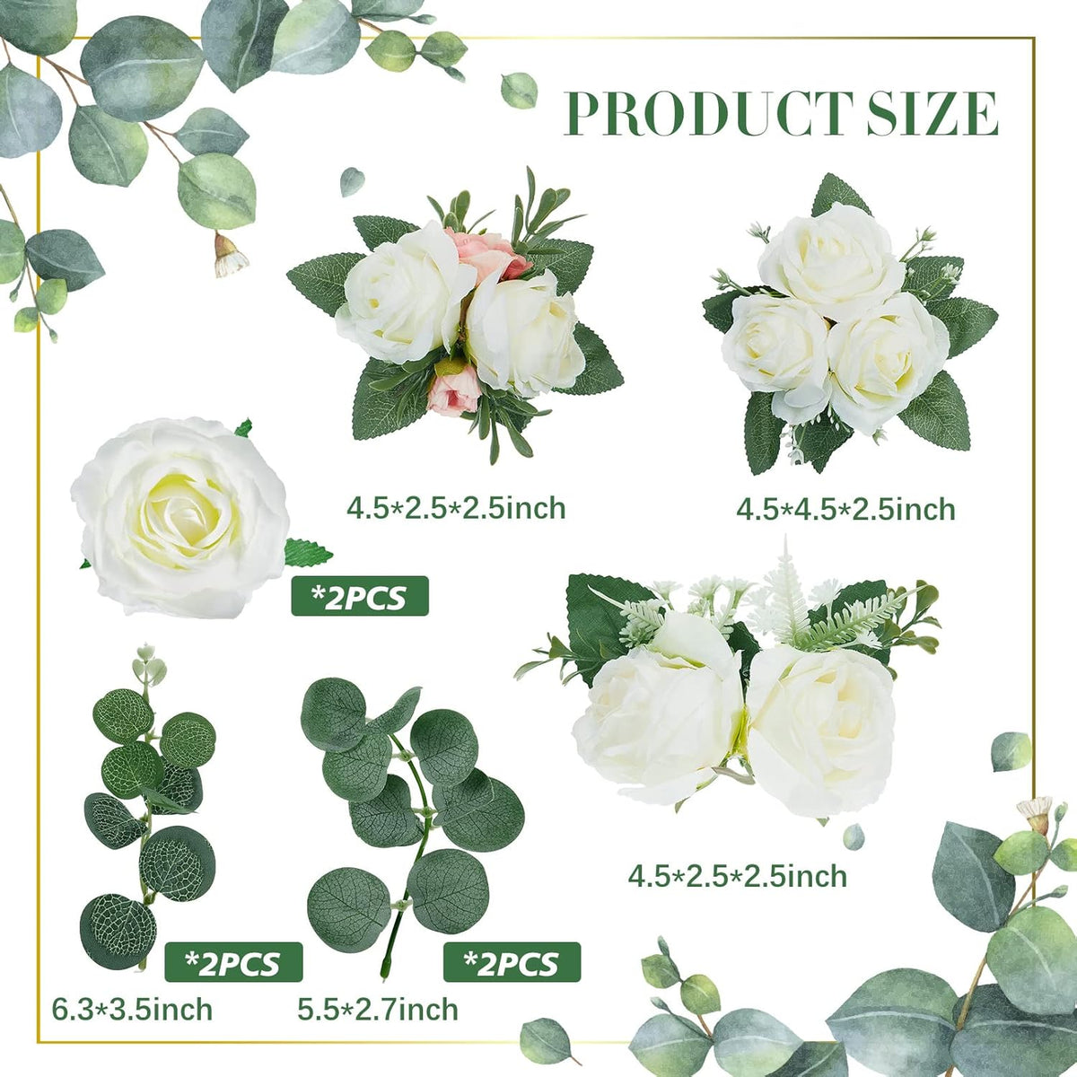 Taiyin 9 Pcs Flower Cake Topper Boho Cake Decorations Eucalyptus Flowers Floral Decorations for Women Wedding Birthday Party Anniversary(White)
