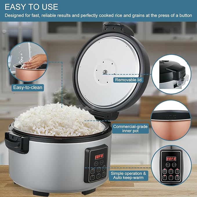 15L/15.8Quart (84 cups cooked rice) Extra Large Commercial Rice Cooker & Food Warmer with Time presetting, 6 Functions, Timer Delay Energy-Efficient for Professional Kitchens,Can preset cooking time