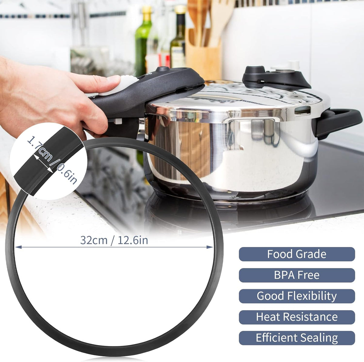 S-9882 Pressure Canner Gasket, Food-Grade Silicone Pressure Cooker Sealing Ring Fits 12/16/22QT Mirro Model M-0512 / M-0522 / M-0312 / M-0406 / M-0416 / M-0526 / M-0622,2 Pack