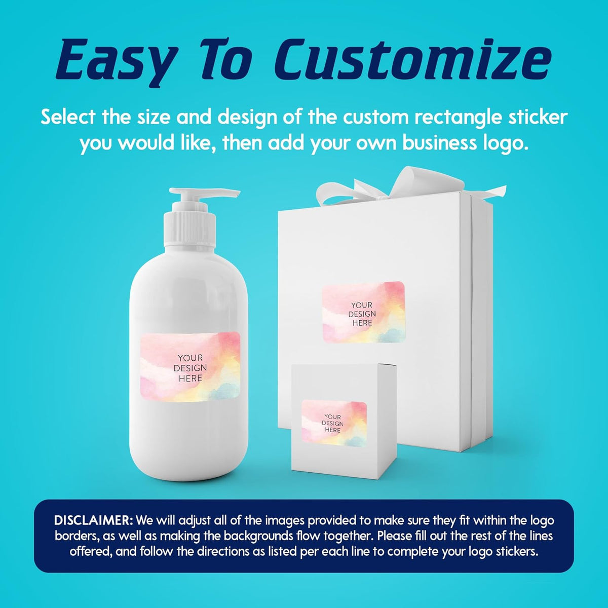 100 Custom Vinyl Stickers - Upload Your own Image, Text, Design, Logo - Personalized Logo Labels for Handmade, Packaging, Bottle, Jars, Candle, Brand Stickers (Watercolor, 3x2)