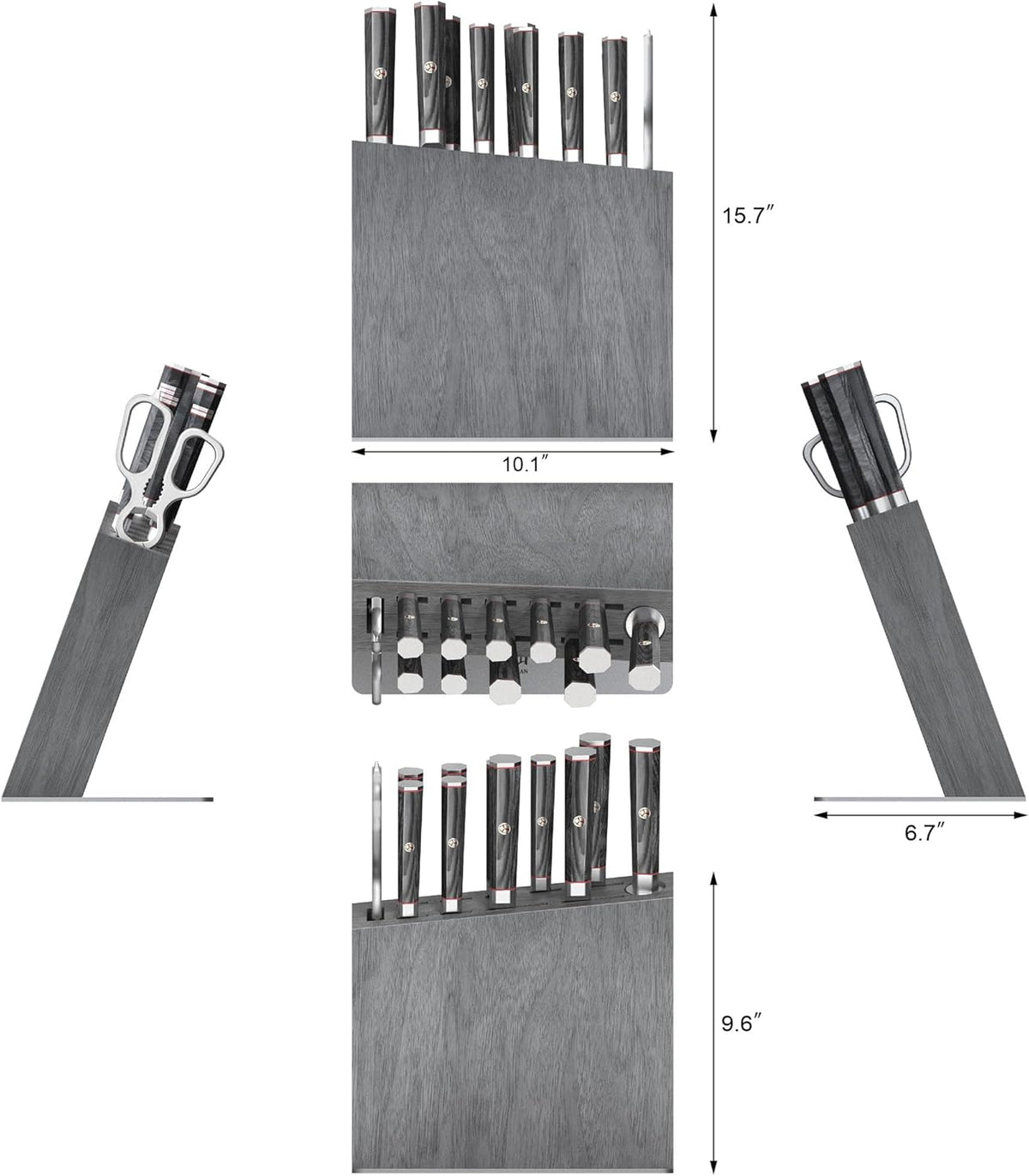 Cangshan YARI Series HUA Knife HUA Block Set, X-7 Damascus Steel, Ash Wood (12-Piece)