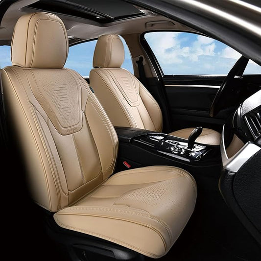 FLORICH Seat Covers, Front Car Seat Covers Luxury Waterproof Faux Leather Seat Covers Cushion, Car Seat Protectors Universal Fit for Most 5 Seats Vehicles - Beige