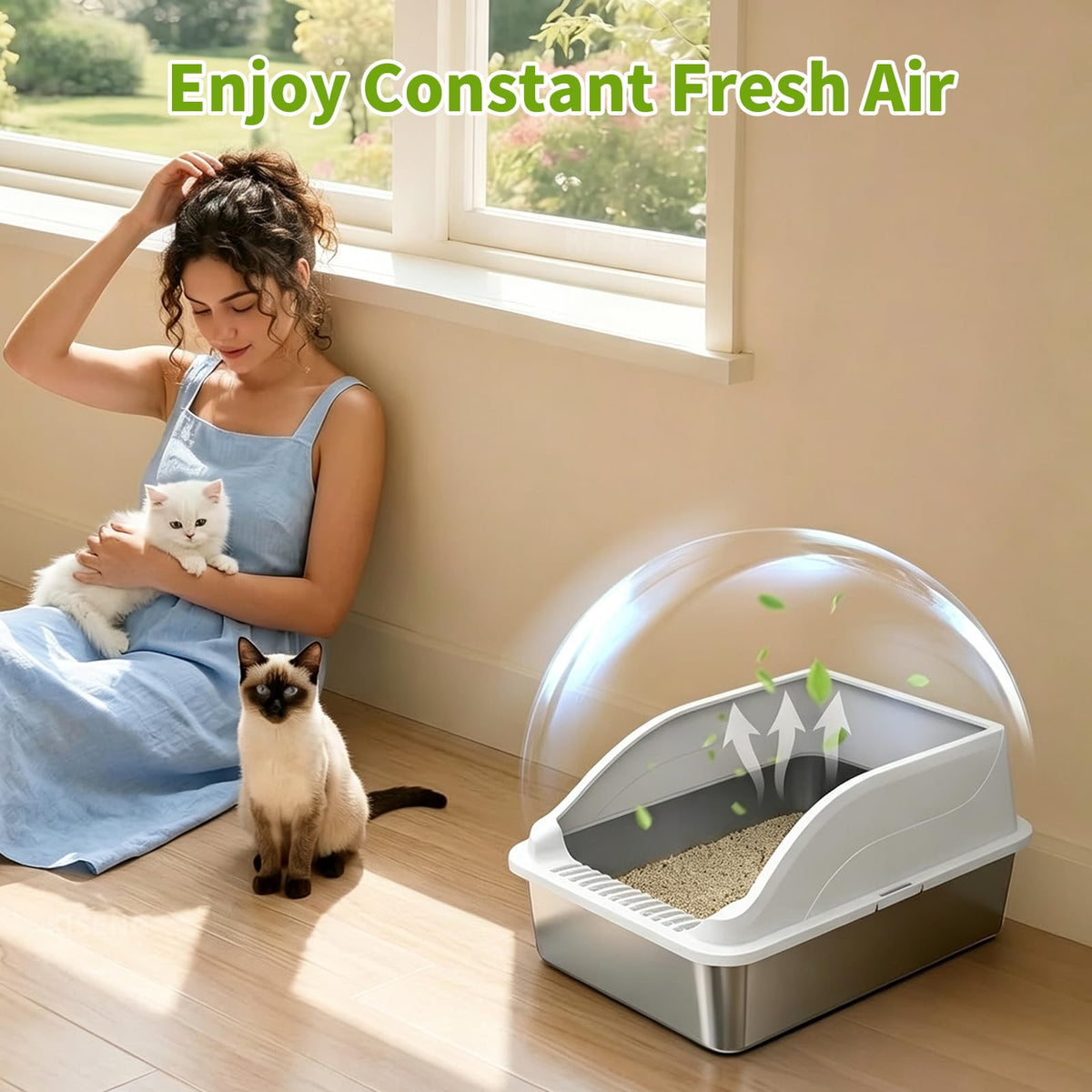 Stainless Steel Cat Litter Box, Extra Large XL Odor Free Metal Litter Box with High Sides Lid, Open Top Litter Pan Include Scoop Easy Cleaning Kitty Cat Box Anti-Urine Leakage, Non-Sticky