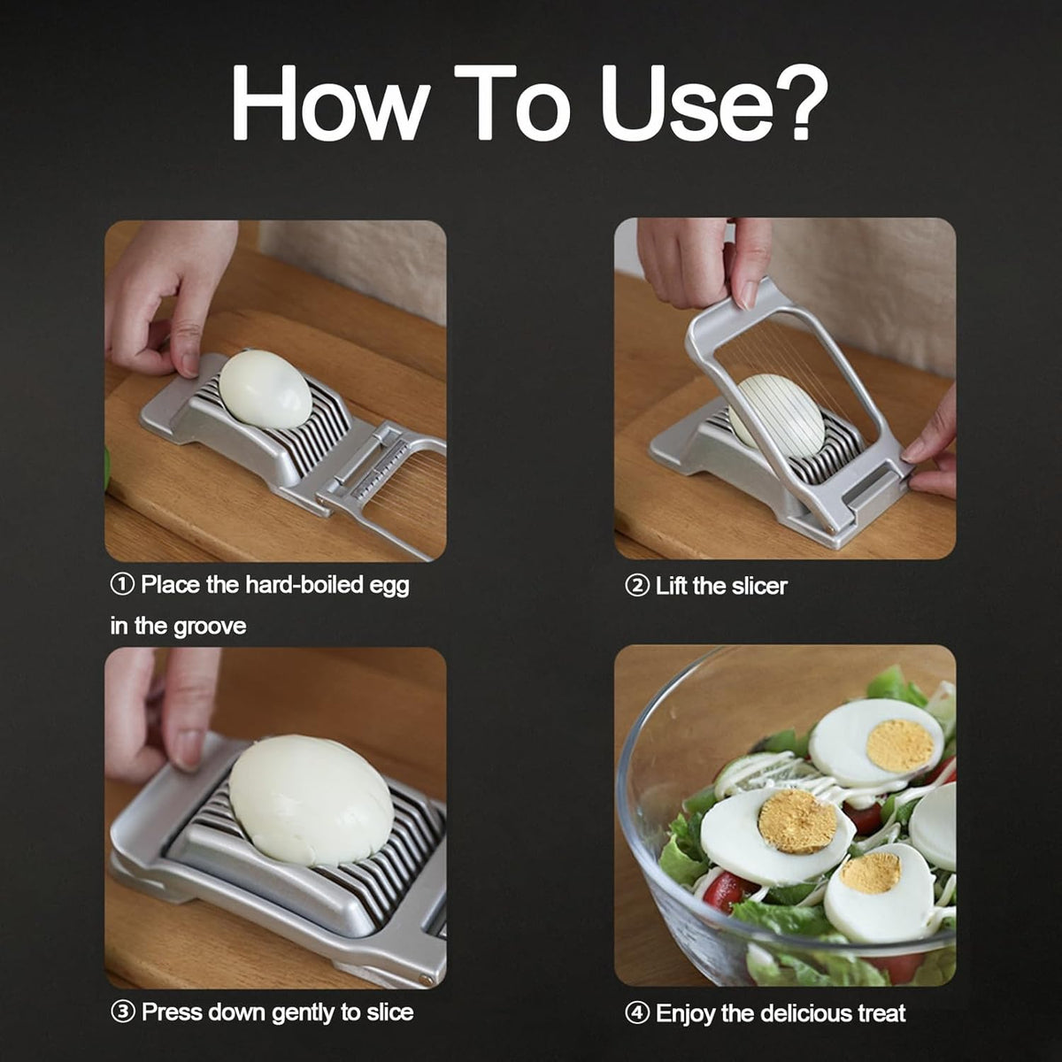 Egg Slicer For Hard Boiled Eggs, Heavy Duty Aluminium Egg Cutter with Stainless Steel Wires, for Strawberry Banana Soft Fruit Kitchen Gadget (Silver)