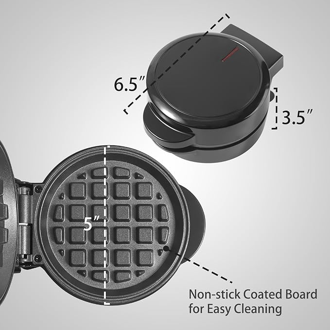 Mini Waffles Maker, Small Waffle Irons Non-stick, Breakfast Belgian Waffles, Mini Waffle Iron Make Waffle in Minutes, Portable Pancake Maker Machine for Kid, Easy to Clean, 5 Inches Wide, Black