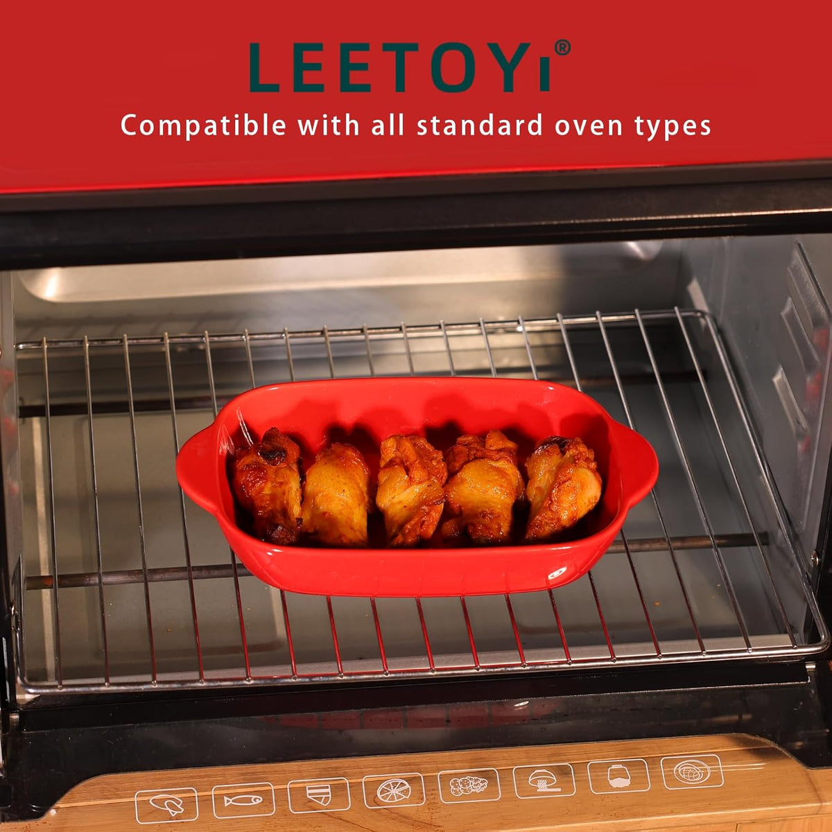 LEETOYI Ceramic Small Baking Dish 7.5-Inch Set of 4, Rectangular Bakeware with Double Handle, Baking Pans for Cooking and Cake Dinner (Red)