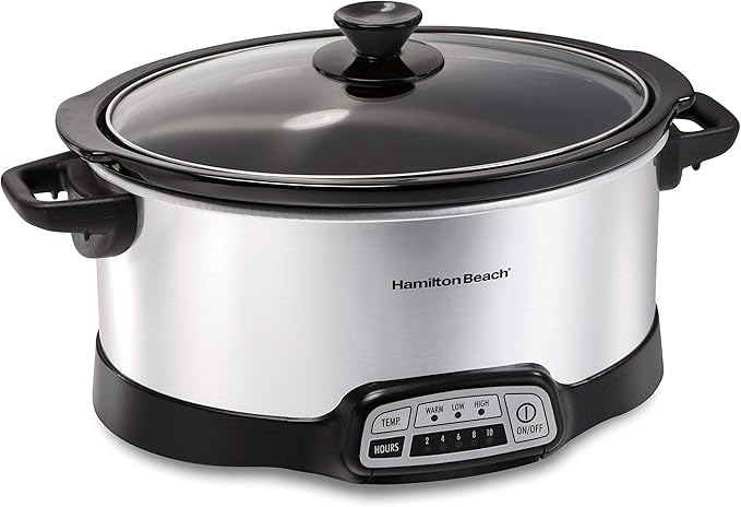 Hamilton Beach 7 Quart Programmable Slow Cooker With Flexible Easy Programming, 5 Cooking Times, Dishwasher-Safe Crock & Lid, Silver (33473)