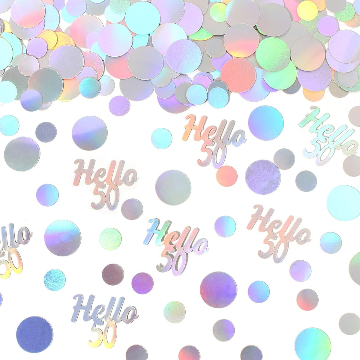 Hello 50 Birthday Confetti for Table Iridescent Circle Happy 50th Birthday Party Decorations for Women Fifty Years Old Birthday Tables Scatter Party Confetti Wedding Anniversary Decor 300PC