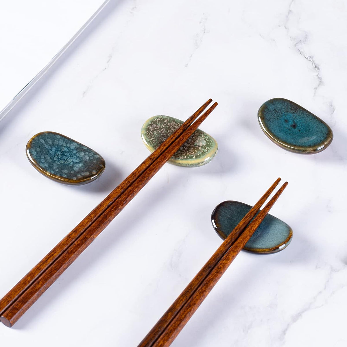 Ceramic Chopsticks Holder Chopstick Rest Spoon Fork Stand Holder Set of 6, Multicolour