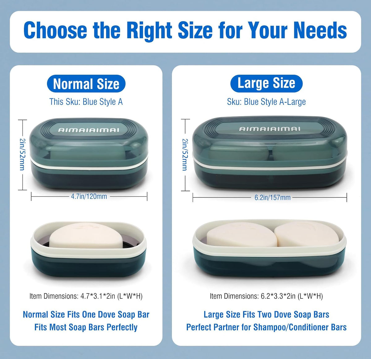 Travel Soap Container, Soap Dish with Lid, Travel Soap Box with Removable Draining Layer, Portable Soap Case for Traveling, Camping, Gym (Blue Style A)