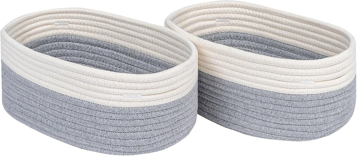 CubesLand Cube Shelf Storage Baskets for Organizing, Woven Shelf, Closet Bins Shelves Toy Basket Box Nursery Baby 2 Packs Organization Off White/Light Gray