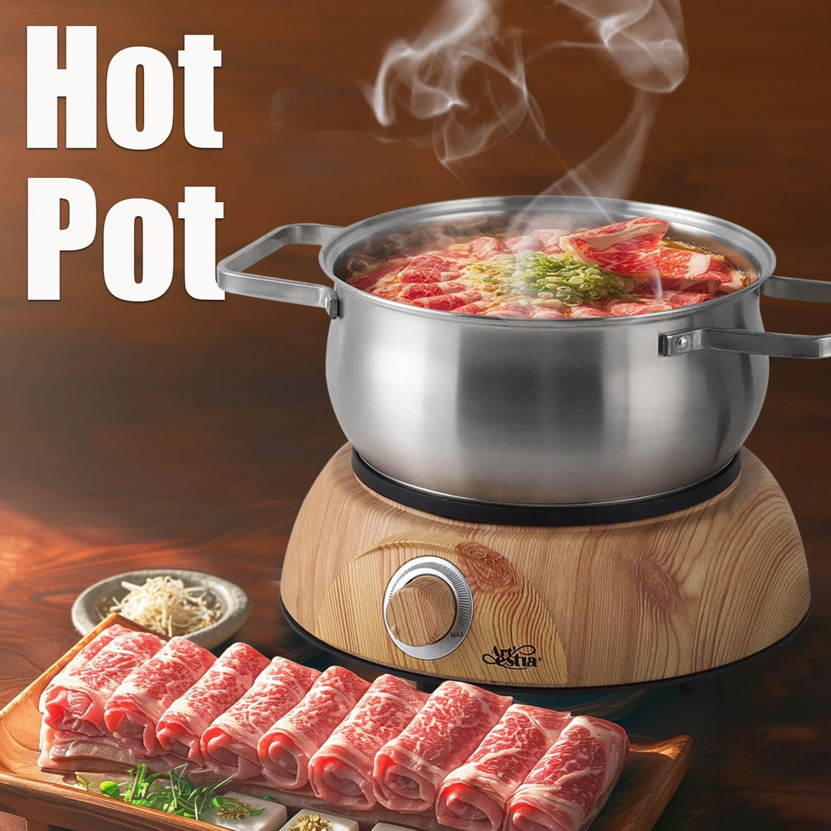 Artestia1500W Electric Swiss Fondue Set for Melting Chocolate Cheese Pot Sets with Temperature Control for Oil Broth Fondue Party, 8 Colored Fondue Forks