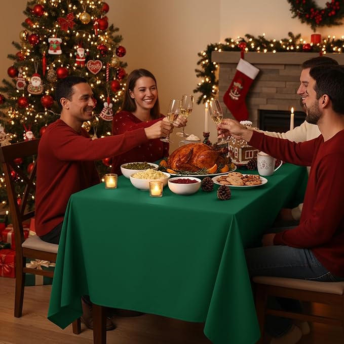 10-Pack Hunter Green Tablecloths for Rectangle Tables, 60 x 120 Inches, Stain-Resistant Polyester Fabric for 6 Foot Tables - Washable Table Covers for Weddings, Birthday Parties, Events
