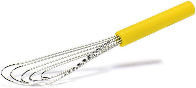 Flat Whisk Silicone Handle Non Slip 10" - 5 Wires Whisk with 10 Heads for Kitchen Cooking by Jell-Cell (Yellow)