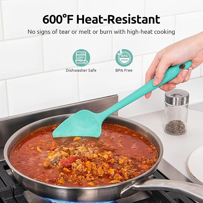 U-Taste Silicone Baking Spatula Set: 600ºF High Heat Resistant, Food Grade Flexible Rubber Kitchen Cooking Mixing Scraper, Food Grade Seamless Utensil for Nonstick Cookware Set of 3 (Multicolors)