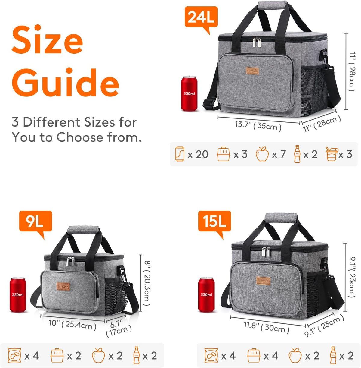 Lifewit Large Lunch Bag Insulated Lunch Box Soft Cooler Cooling Tote for Adult Men Women, Gray 40-Can (24L)