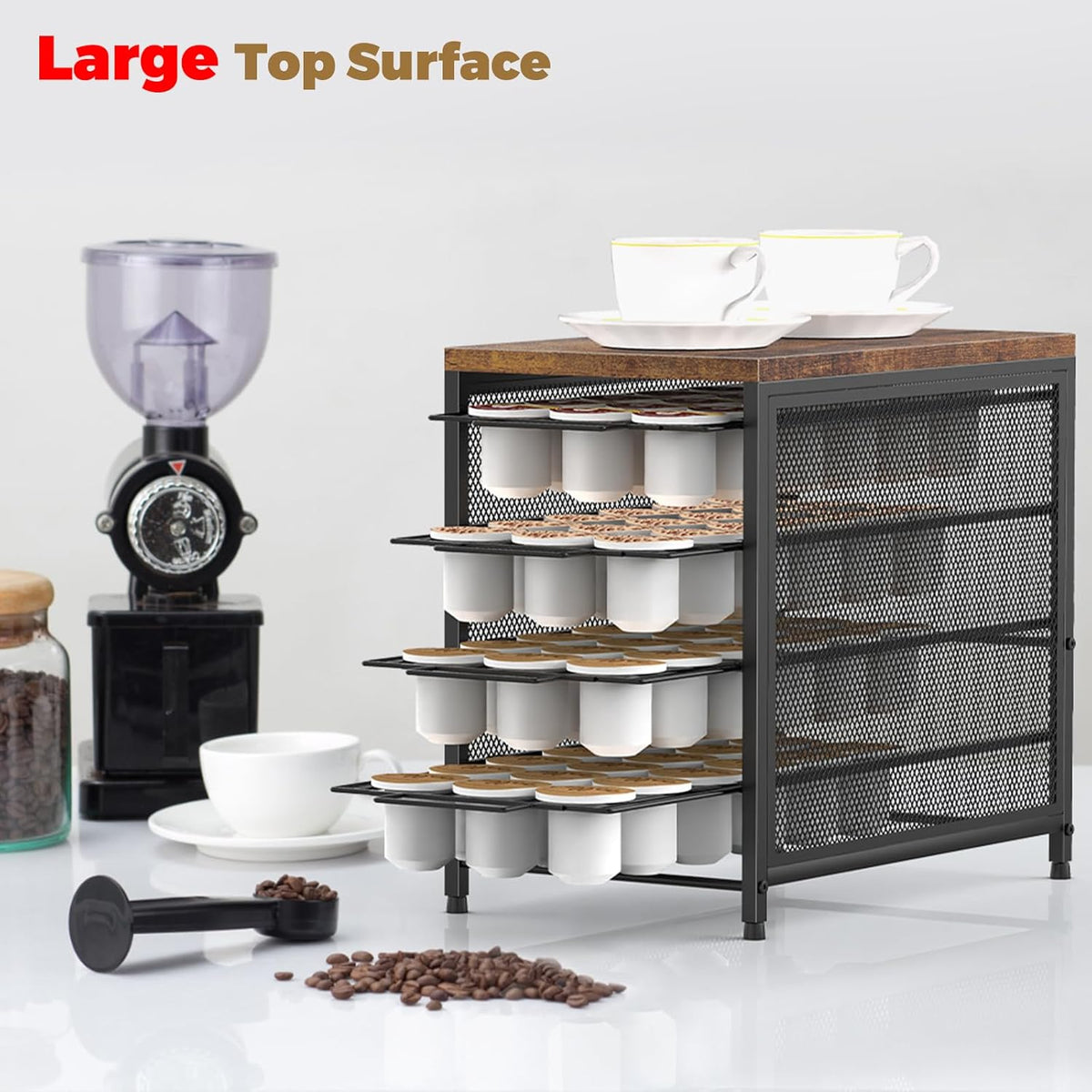 NANANARDOSO Coffee Pod Holder For Counter, 4 Tier Coffee Pod Drawer for Keurig Pod Storage Drawer Holder, 72 Capacity Pods Storage Organizer Cups Capsule with Sliding Baskets for Coffee Station
