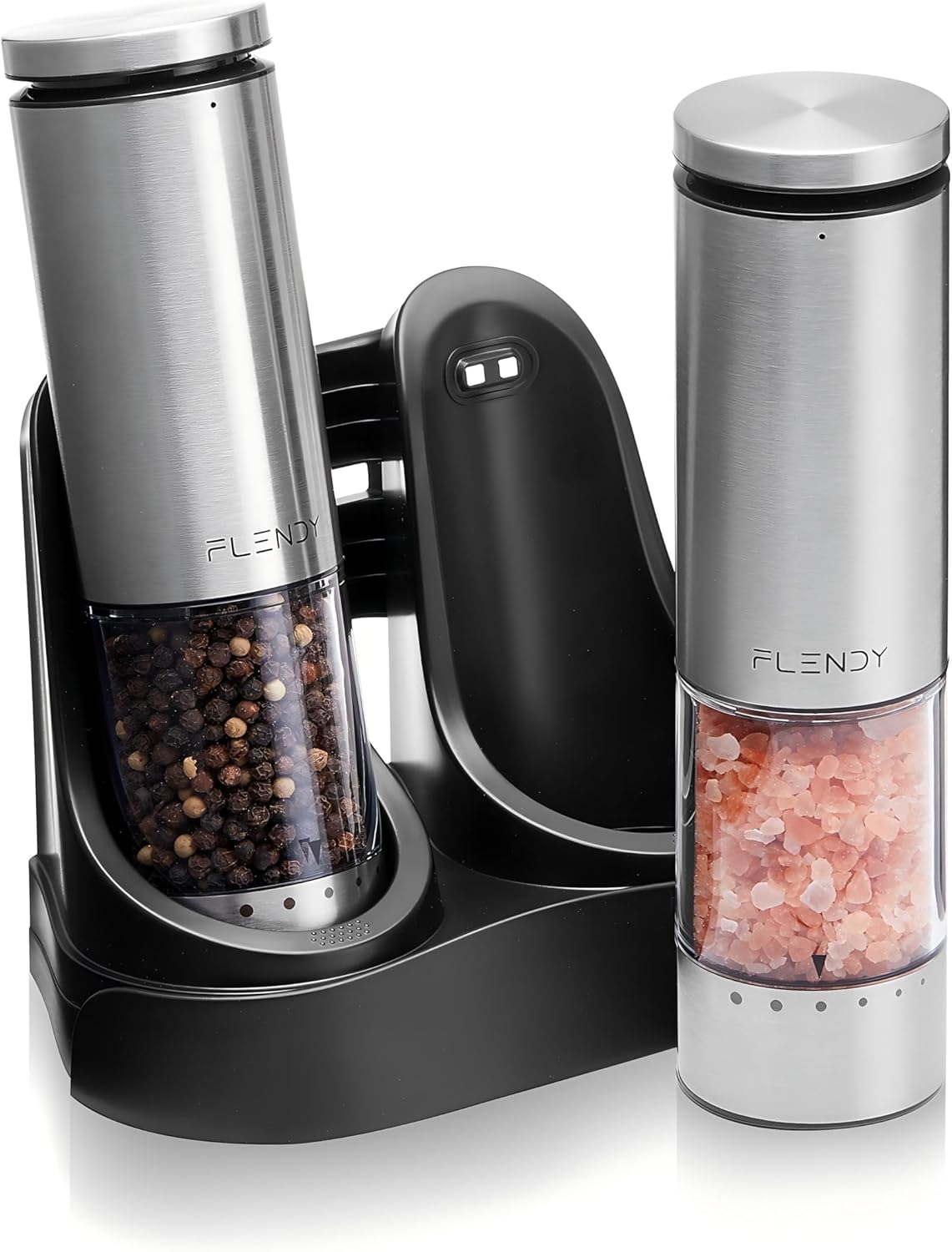 Electric Salt and Pepper Grinder Set Rechargeable, Automatic Salt and Pepper Grinder Set with Oversized Top Button, Stainless Steel Electric Salt and Pepper Shakers Set