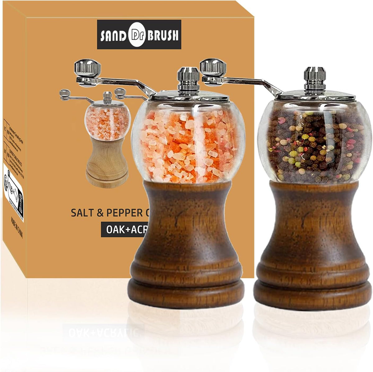 Pepper Mills Set Manual Pepper Grinder Set Classic Hand Shake American style 2pcs-5in, EP Acrylic Ceramic Core Grinding with Adjustable Coarse Mill, Fresh Ground Pepper Sea Salts Spices