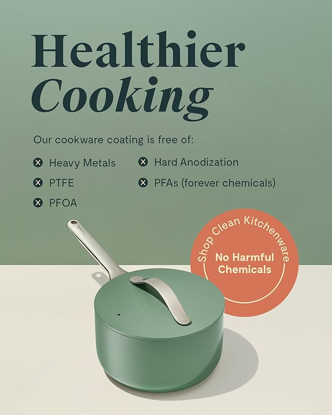 Caraway Nonstick Ceramic Sauce Pan with Lid (3 qt) - Non Toxic, PTFE & PFOA Free - Oven Safe & Compatible with All Stovetops (Gas, Electric & Induction) - Marigold