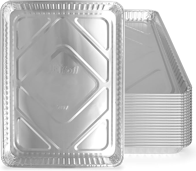 PLASTICPRO Aluminum Pans 20 Pack Disposable Cookie Sheets 13 x 17 Baking Pans Premium Quality Heavy Duty Sheet Pans