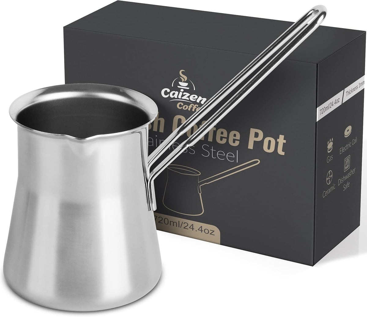 Quality Turkish Coffee Pot - Turkish Coffee Maker, Chai Pot, Arabic Coffee Pot, Briki Greek Coffee Pot, Greek Briki, Turkish Coffee Cezve, Turkish Coffee Pot Ibrik (24oz)