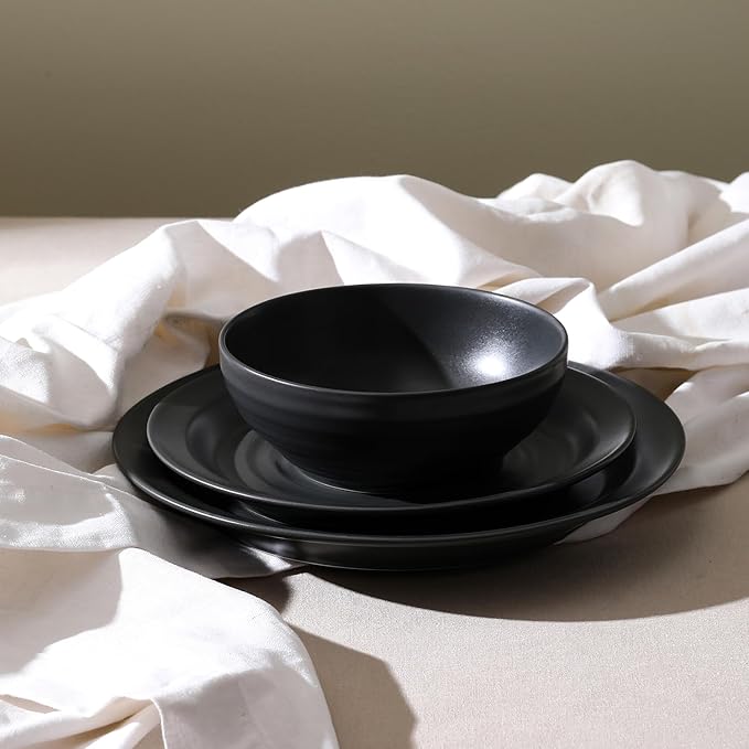 Stone Lain Orbit 4-Piece Dinner Plate Set Stoneware, Charcoal