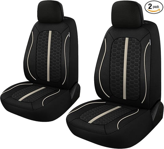 Breathable Premium Car Seat Covers Front Set，3D Air-Mesh Seat Covers for Cars，Comfortable Safety Airbag Compatible，Universal for Most Cars Sedan Truck SUV(Black/Beige)