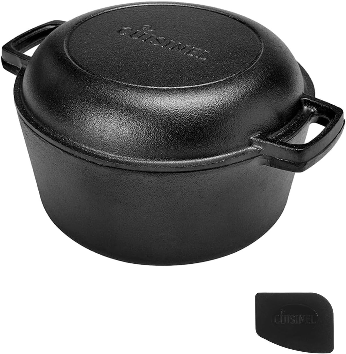 Cast Iron Double Dutch Oven - Pre-Seasoned 5-Quart Set – 2-in-1 Multi-Cooker: 5-Qt Deep Pot + 10" Skillet - Frying Pan Converts to Lid of Combo Dutch Oven – Grill, Stove Top, BBQ and Induction Use