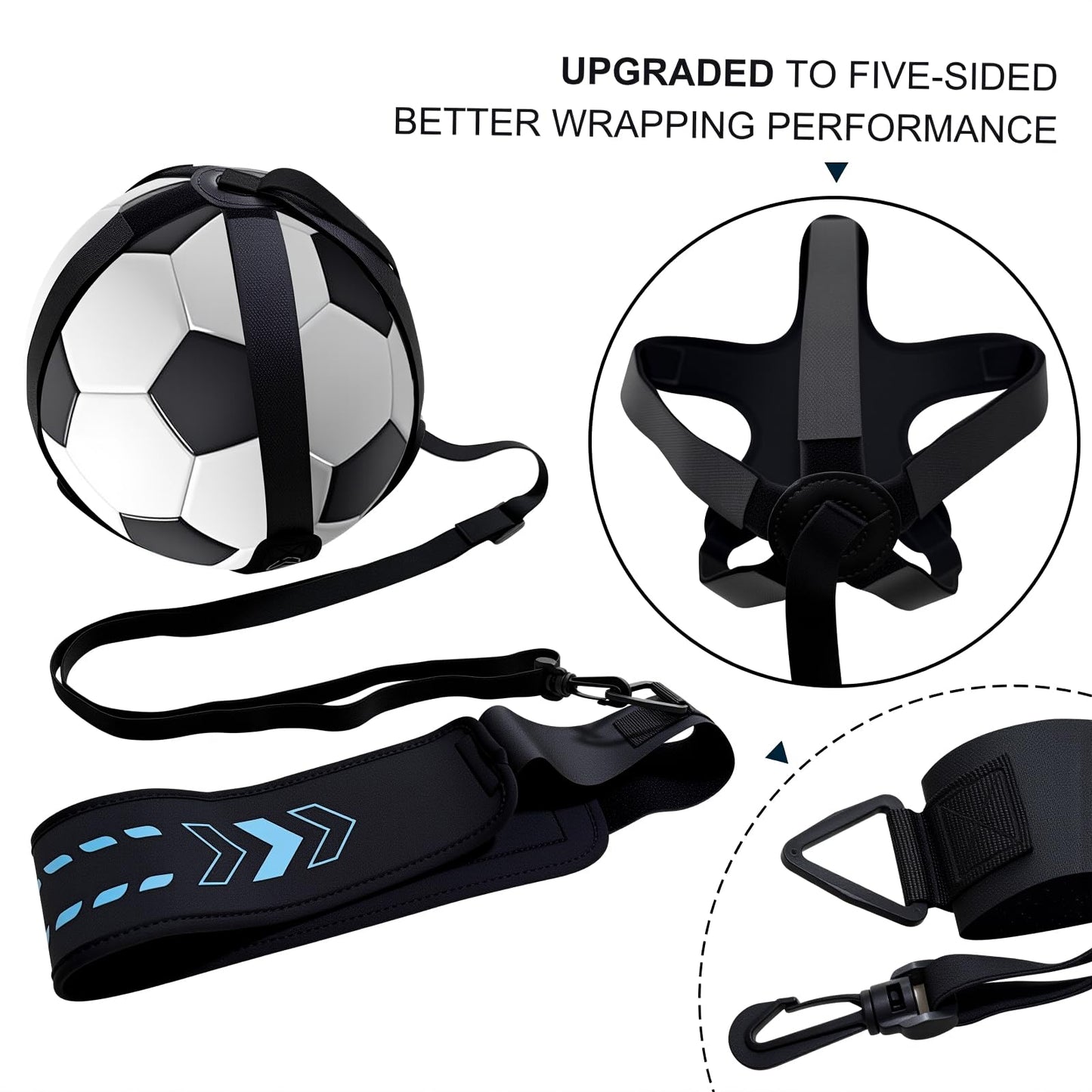 PESAKE Soccer Training Equipment Football Kick Solo Trainer Adjustable Waist Belt Elastic Rope, Aids Hands Free Throw Sole Practice Fits Ball 3, 4, 5 and Volleyball Rugby (Blue)