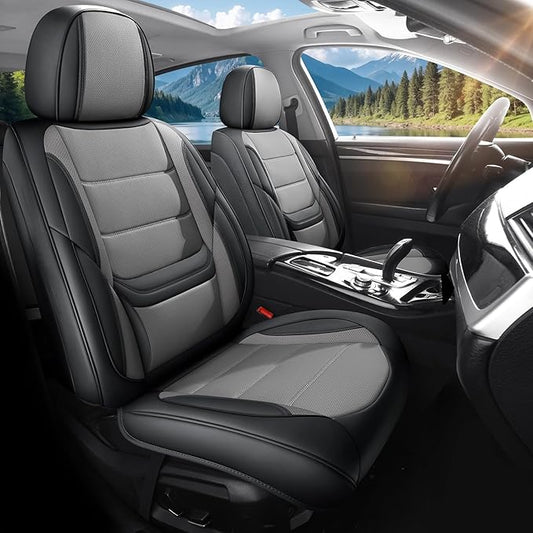 Car Seat Covers Full Set Custom Fit for Chevy Blazer 2019-2025 2026 - Premium Faux Leather with Lumbar Support, Breathable, Anti-Slip & Full Wrapping Edge (Black&Gray,Full Set)