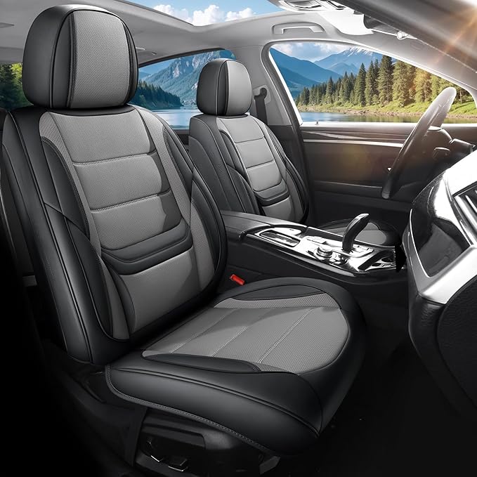 Car Seat Covers Full Set Custom Fit for Ford Edge 2007-2025 2026 - Premium Faux Leather with Lumbar Support, Waterproof, Breathable, Anti-Slip, Easy to Install (Black&Gray,Full Set)