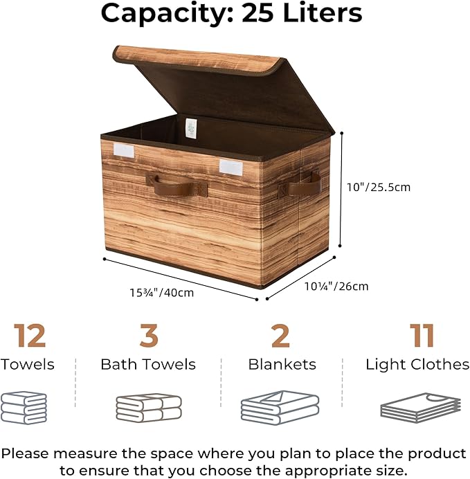 GRANNY SAYS Storage Boxes with Lid, Fabric Storage Bins with Lids, Decorative Closet Storage and Organizer, Wood Grain Print Bins, 2-Pack