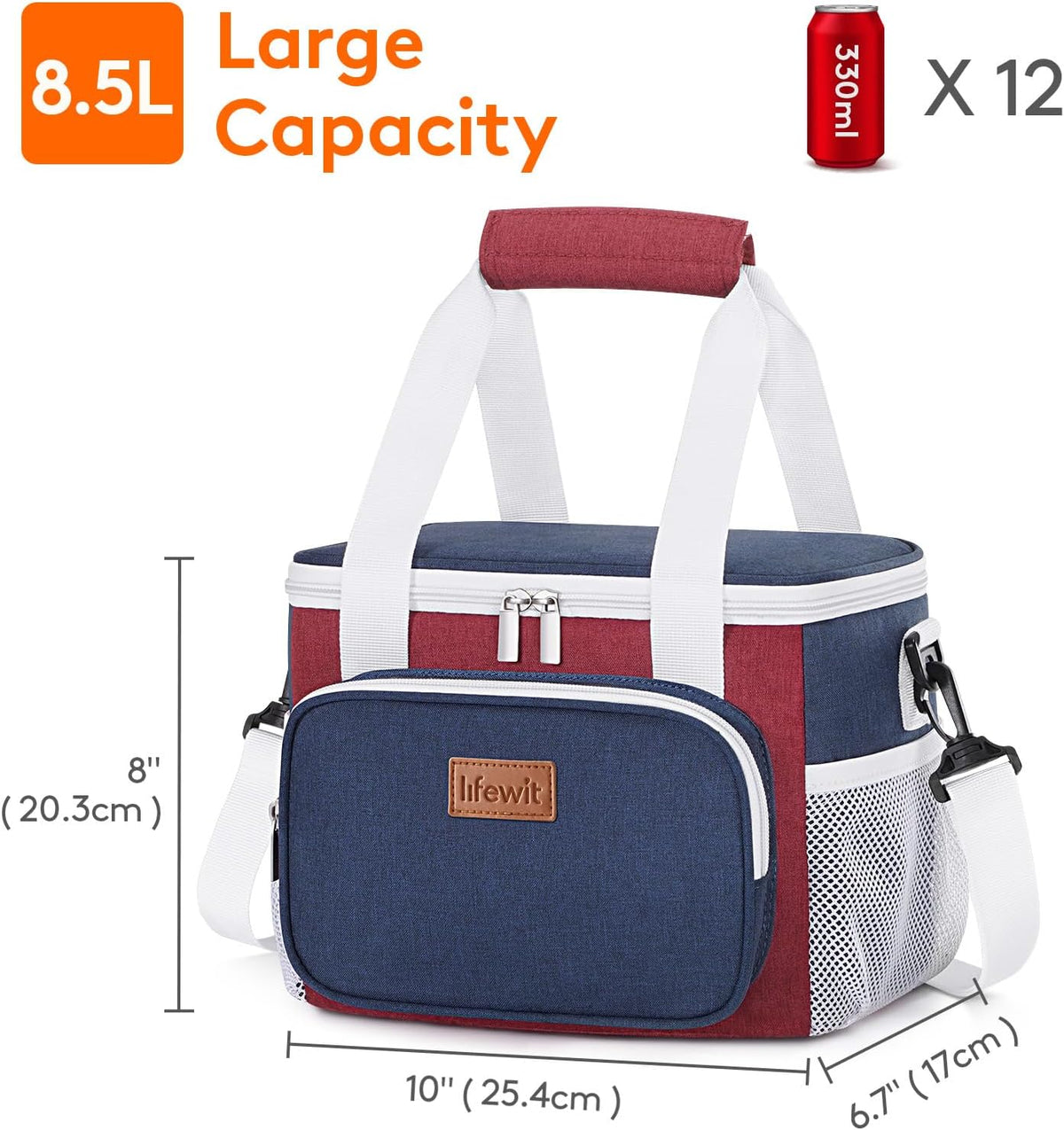 Lifewit Medium Lunch Bag Insulated Lunch Box Soft Cooler Cooling Tote for Adult Men Women, White and Red and Blue 12-Can (9L)