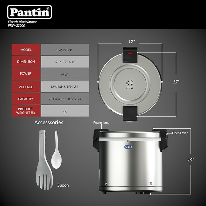 Pantin Commercial Electric Rice Warmer, Commercial Rice Warmer (Warm Function only, not a Rice Cooker) - (For Measurement Purpose: 50 Cup Raw/100 Cup Cooked) 120V, 95W, NSF, ETL Listed
