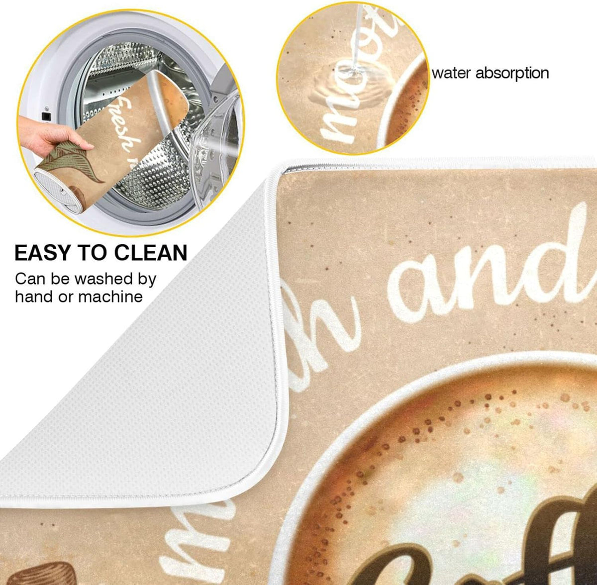 senya Super Absorbent Dish Drying Mat, Microfiber Fast-Drying 24'' x 18'', Kitchen Pad, Coffee Cup Retro Brown