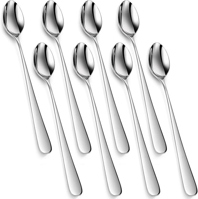 KEAWELL Premium 8-Piece Louise Long Handle Spoons, 18/10 Stainless Steel, Brilliant Mirror Finish, Ideal for Coffee, Cocktails, Beverages, and More, Dishwasher Safe (9 inch, 8)