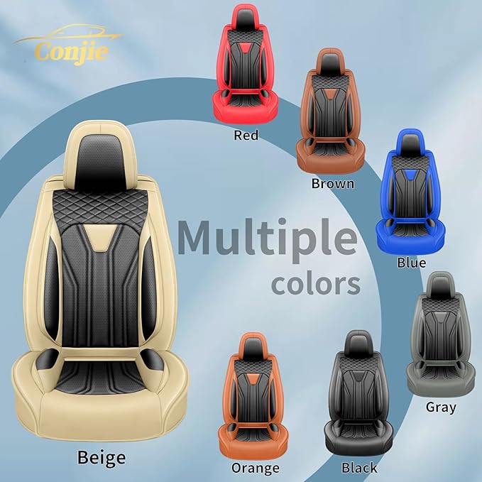 Fit Juke Car Seat Covers Compatible with Nissan Juke 2012-2015 2016 - Premium Leather， Waterproof Breathable， All-Weather Seat Cushion Protecto&Airbag Compatible (2 Front Seat Beige&Black)