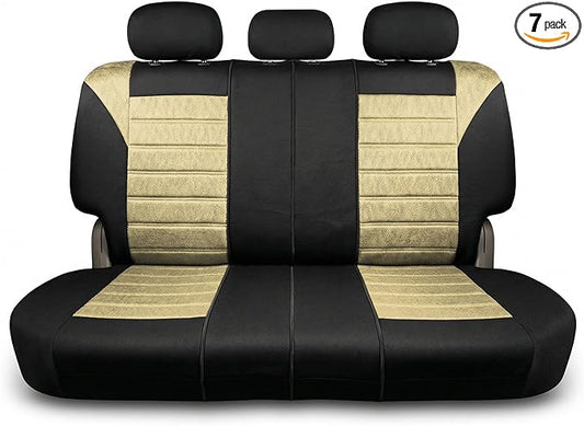 FH Group Automotive Car Seat Covers Rear Set Premium 3D Air Mesh Seat Covers, Airbag Compatible and Split Bench Cover Universal Fit Interior Accessories for Cars Trucks and SUVs - Beige