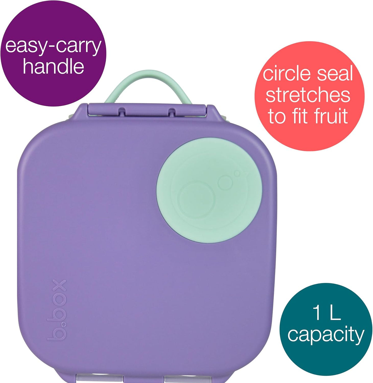 b.box Mini Lunch Box, Bento Box for Kids, Snack Container with 2 Leak Proof Compartments, Reusable Snack Containers with Lids, Kids Lunch Boxes Ages 3+, BPA Free, 4 1/4 Cup Capacity (Lilac Pop)