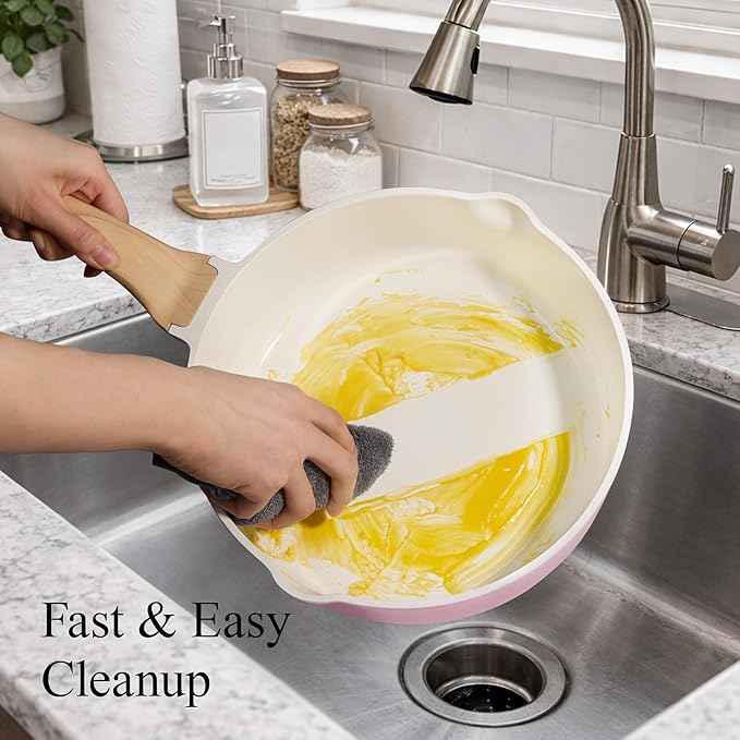 CAROTE Ceramic Cookware Set, 14 PCS Pots and Pans Set Non Stick, Pot and Pan Set with Frying pan, Induction Ready Cooking Set for Kitchen, PFOS/PFOA/PFAS Free, Pink