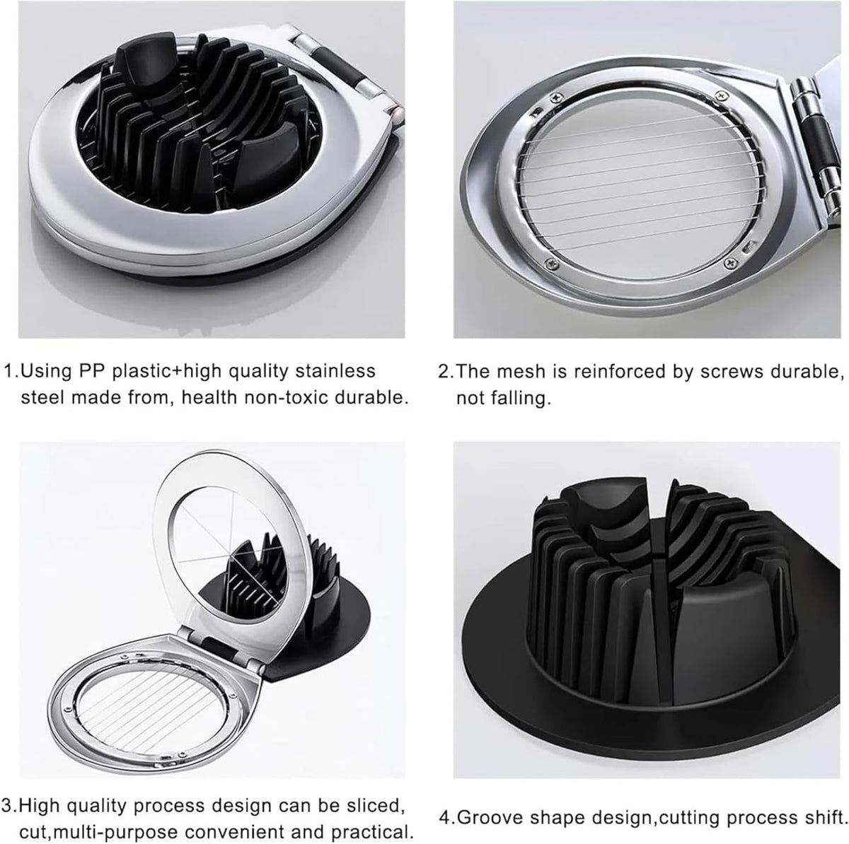 Egg Slicer, BIBURY Egg Slicer for Hard Boiled Eggs, Heavy Duty Egg Cutter for Egg Strawberry Mushroom Soft Fruit, Stainless Steel Wire with 3 Slicing Styles, Easy to Clean