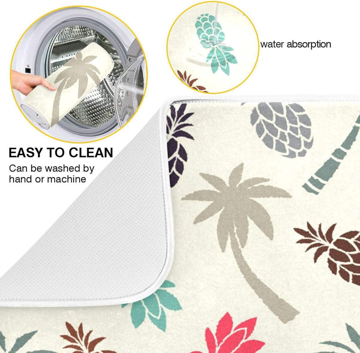 Super Absorbent Dish Drying Mat, Microfiber Fast-Drying Dish Mat, 16" x 18", Kitchen Dish Drying Pad Coconut Palm Trees Pineapples…