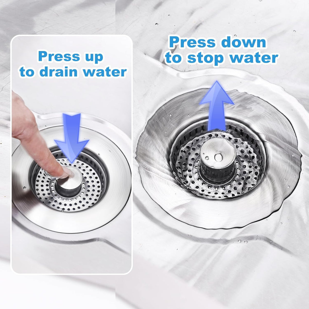 3-in-1 Kitchen Sink Drain Strainer & Stopper with Basket, Stainless Steel Drain Plug Cover Catcher for Food Waste - Sink Accessories for Home or Kitchen Sink Shroom Fit US Standard 3-1/2'' Drain Hole