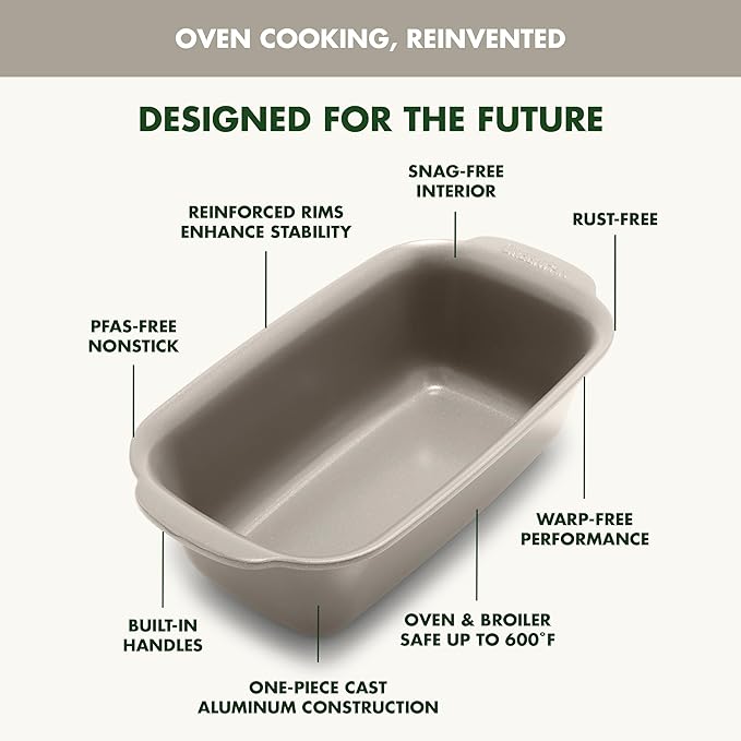 GreenPan Premiere Ovenware Healthy Ceramic Nonstick 1 lb. Loaf Baking Pan, PFAS-Free, Warp-Free Bakeware, Durable Quick Heating, Oven & Broiler Safe to 600F, Dishwasher Safe, Taupe