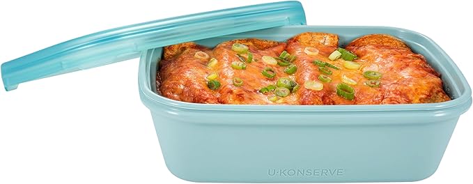 U Konserve Platinum Silicone Food Storage Bento Box Dual Seal Rectangle Container - Leak Proof, Shatter Proof, Dishwasher Safe, Plastic Free - 48oz (Seafoam)
