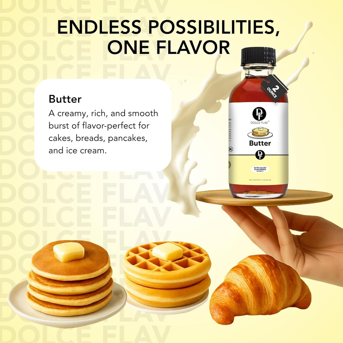 Dolce Flav Butter Extract – 8 Ounce Water-Soluble Kosher, Sugar-Free, Concentrated Imitation Butter Flavor for Baking, Cookies & Frostings, Includes Measured Dropper