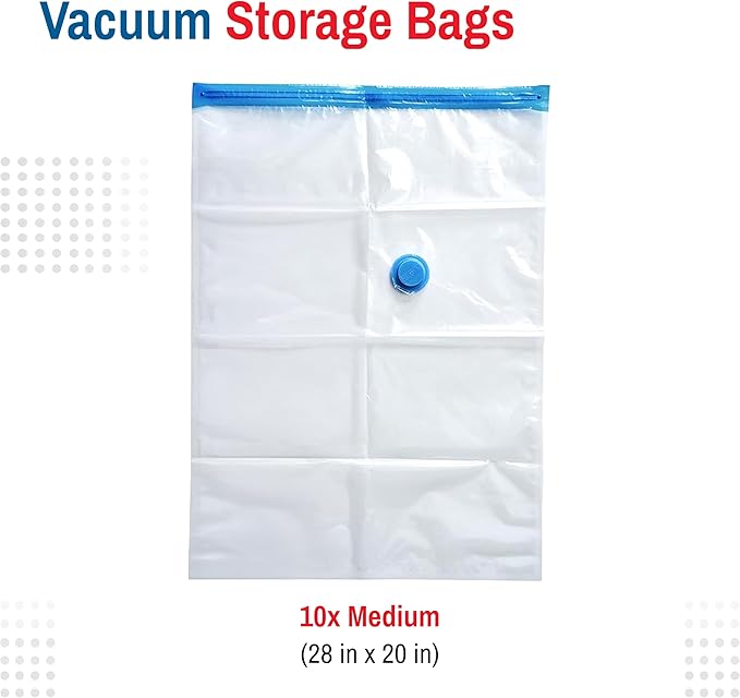 10 Pack Medium Vacuum Storage Bags for Comforters, Blankets & Clothes – Vacuum Sealed Compression Bags with Hand Pump – Space Saver Storage Bags for Bedding, Moving, Travel & Organization