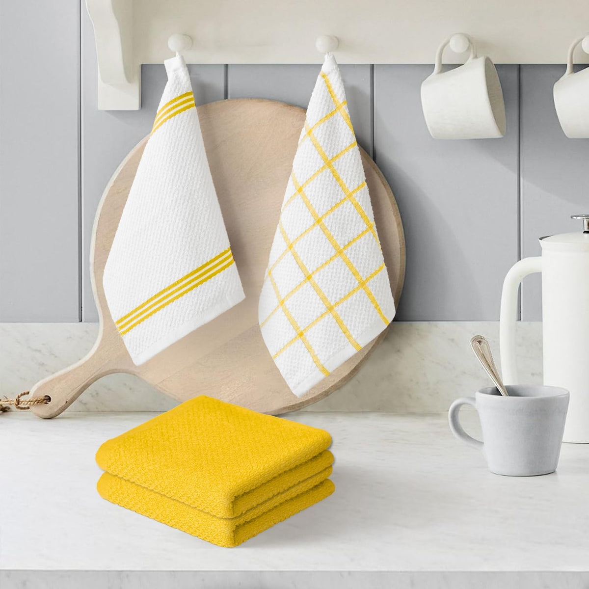Artoid Mode Ring Spun Cotton Yellow Dishcloth Kitchen Towels, 12x12 Inch Ultra Soft Absorbent Quick Drying Household Cleaning Kitchen Rags Set of 6