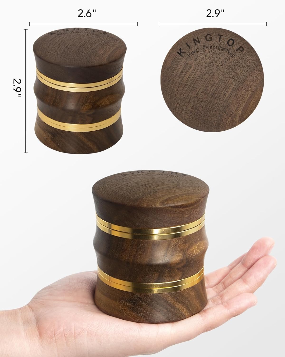KINGTOP Grinder, Large 2.6" Walnut Wood & Aluminum Manual Grinder